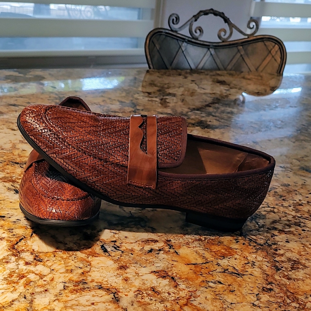 Men's Meijiana brown weave design loafers, size 12 preowned, very good condition - Picture 10 of 15